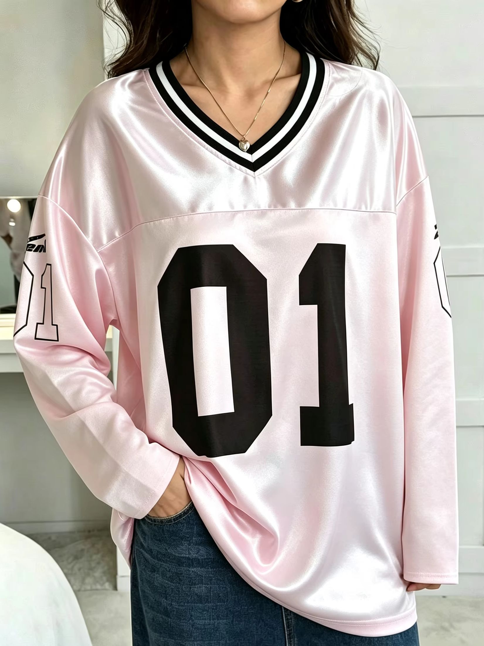 Mens Fashion Casual - メンズ・レディース ヴィンテージ 長袖 オーバーサイズ 01 ナンバープリント
