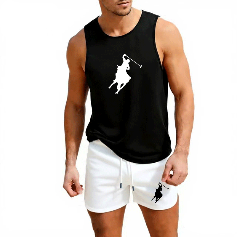 Mens Fashion Casual - ヨーロッパメンズサマーベスト＆ショーツセット 2ピース アウトドアジョギング アスレチックスポーツウェア ファッション トレンド
