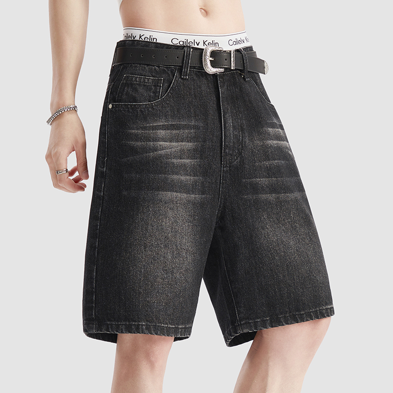 Men'S Fashion Jeans - 夏薄い黒デニムショートパンツメンズファッション韓国ルーズレトロウォッシュショートジーンズ無地綿カジュアルパンツ男性服