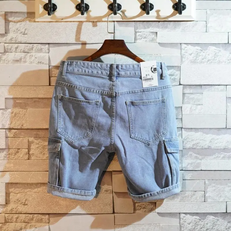 Men'S Fashion Jeans - メンズルーズストレートショートジーンズパンツ、ワイドマンデニムショーツ、ポケット付きバギージョーツ、ストレッチ、ラフ、エモ、原宿、韓国ファッション