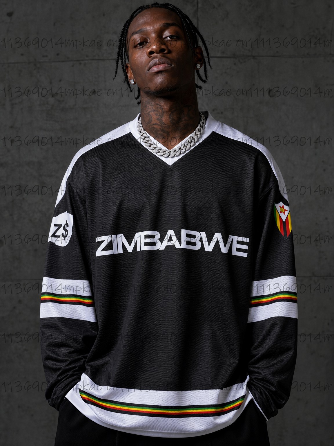 Men'S Fashion Trends - メンズジンバブエプリントVネック長袖Tシャツ、カジュアルサマースポーティスタイル、ファッショナブルレトロストリートウェアトップ