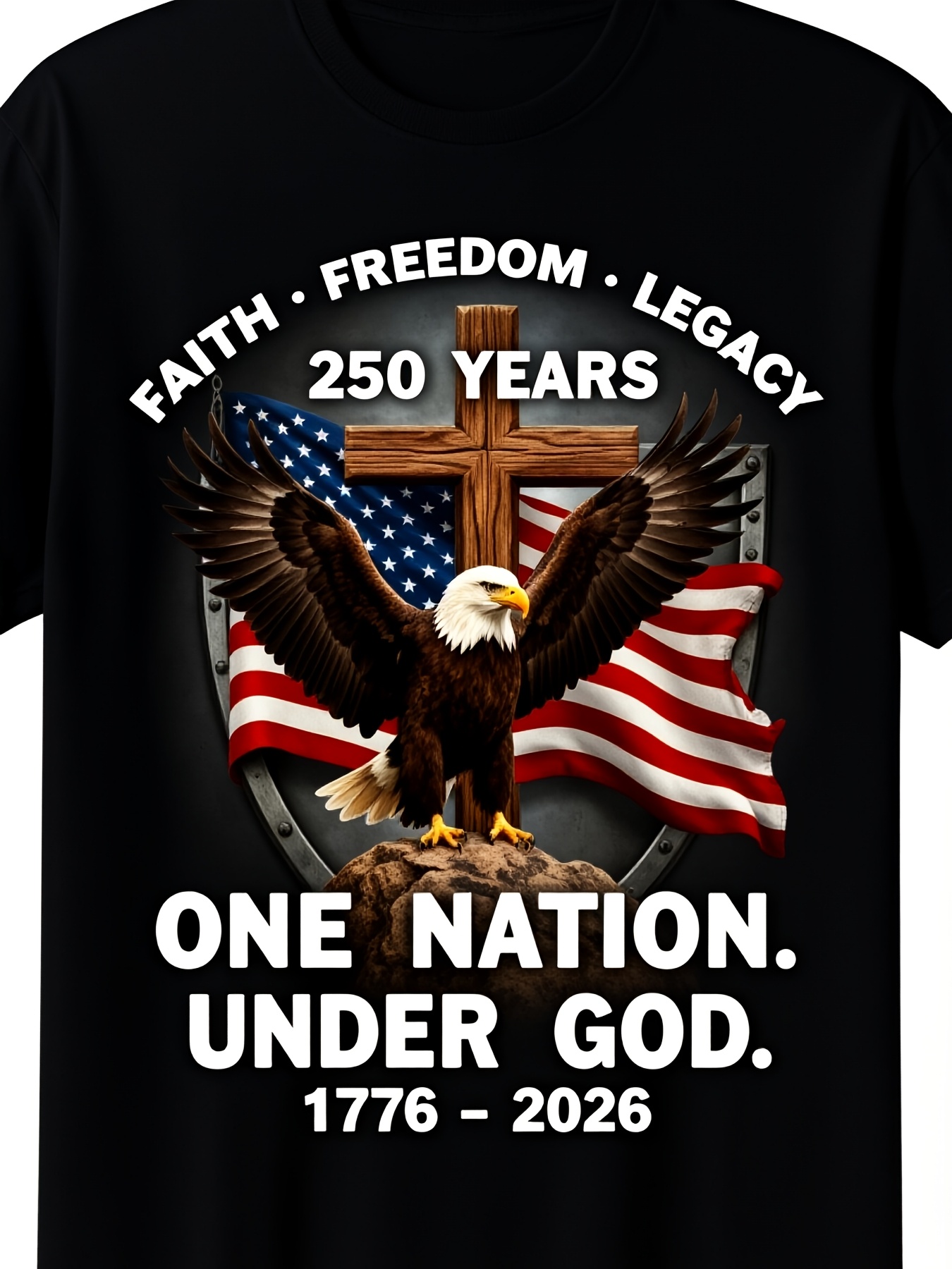 Men'S Fashion History - アメリカ独立250周年記念Tシャツ：信仰の自由を祝う、1776年～2026年、ヴィンテージデザイン、懐かしい歴史を伝えるシャツ、独立250周年記念の言葉がプリントされています。