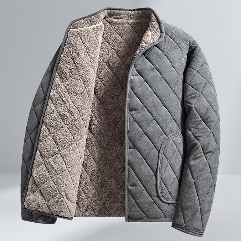 Sherpa Jacket Fleece - メンズ冬用ジャケット 防風 厚手 パッド入りジャケット カジュアル ダイヤモンド柄