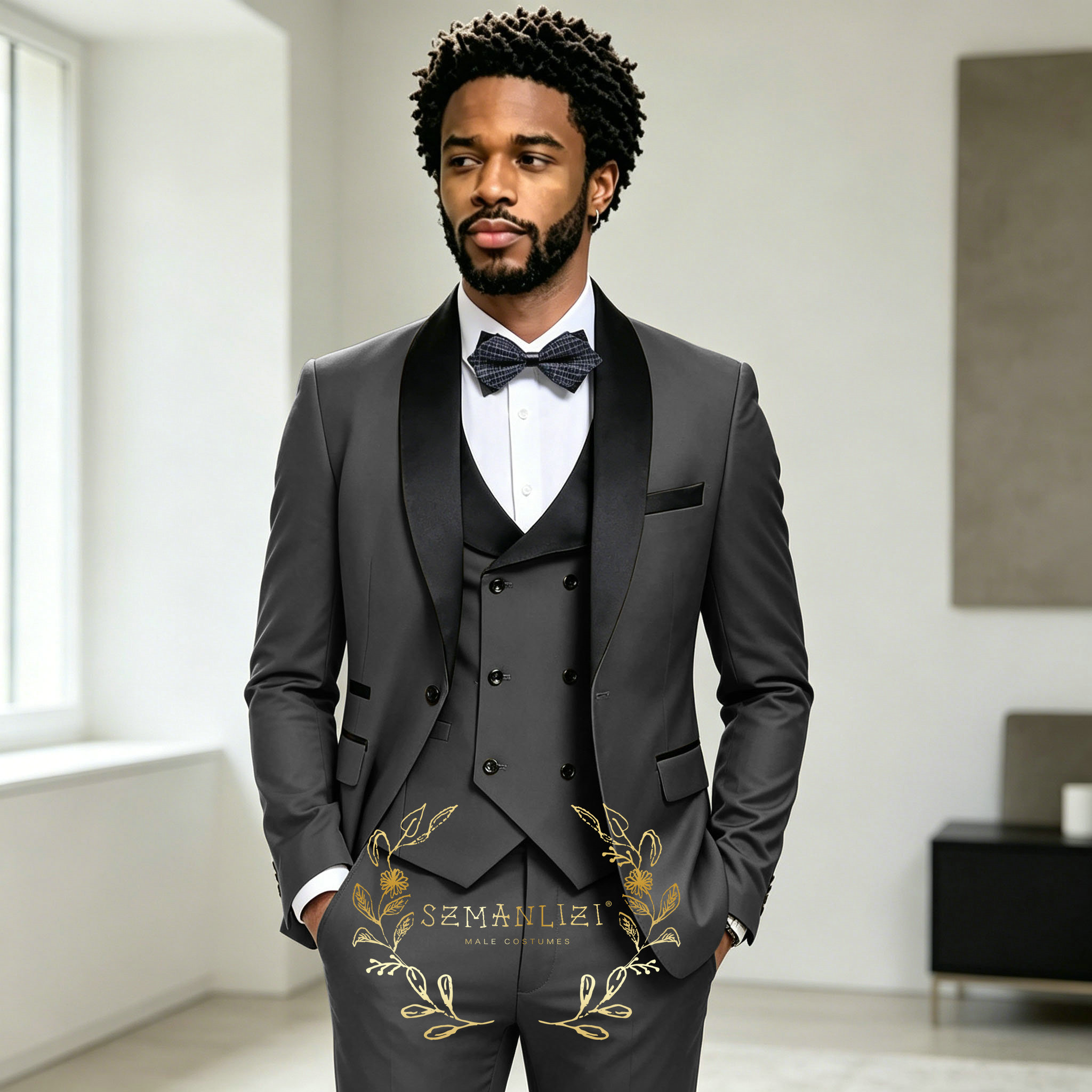 Mens Fashion Dark Grey Pants - ダークグレー男性のタキシード結婚式のスーツ男性用オーダーメイド新郎着用フォーマルファッション男性スーツプロムパーティーベストマンブレザー + パンツ + ベスト