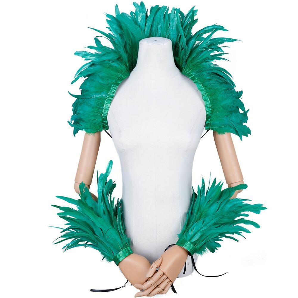 Men Fashion Rave - エレガントな赤い羽の女性のショールハロウィンパンクコスプレパーティー Y2K デザイナースタイルカーニバル仮面舞踏会女の子のアクセサリー