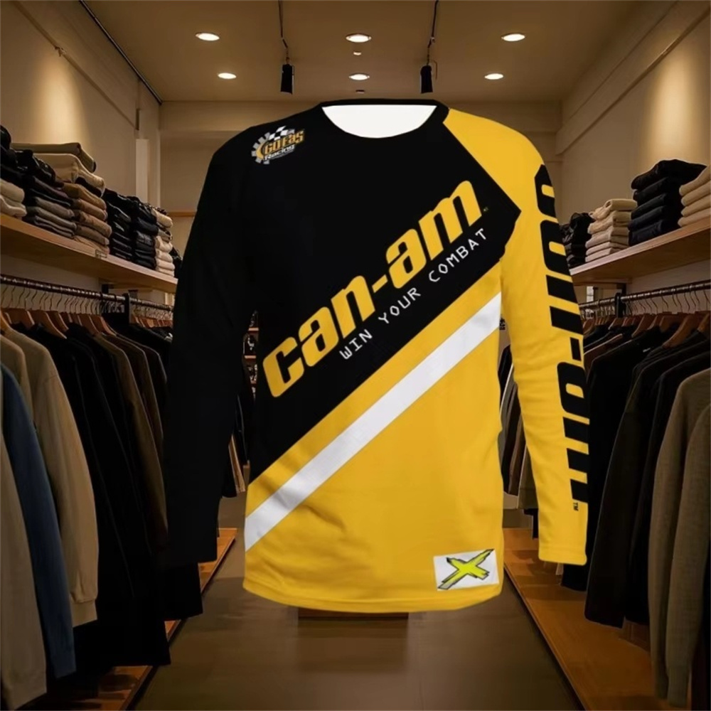 Men'S Fashion Trends - バイクレース用長袖ラウンドネックTシャツ、男女兼用、ファッショナブルなCan Amチーム長袖Tシャツ、スポーツメンズウェア
