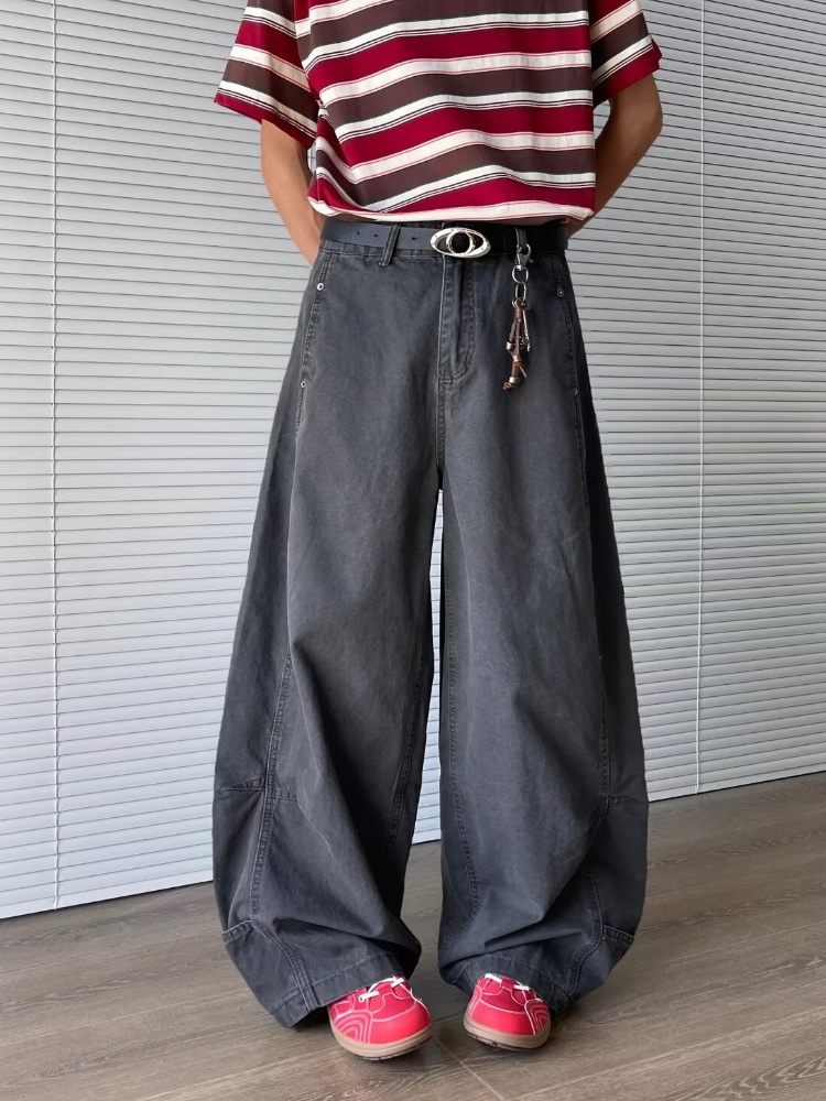 Mens Fashion Dark Grey Pants - 2025 ゴミ Y2K 2000S ファッションダークグレープリーツだぶだぶのジーンズパンツ男性のための 90S