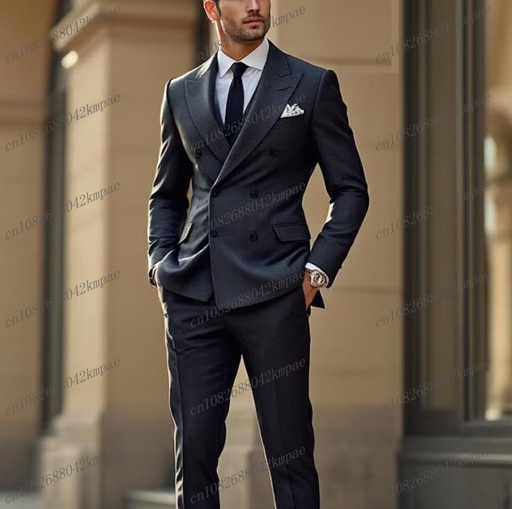 Mens Fashion Dark Grey Pants - ファッションダークグレーフォーマルオケージョンメンズスーツ新郎介添人結婚式パーティープロムビジネス男性タキシード2ピースセットブレザーパンツ