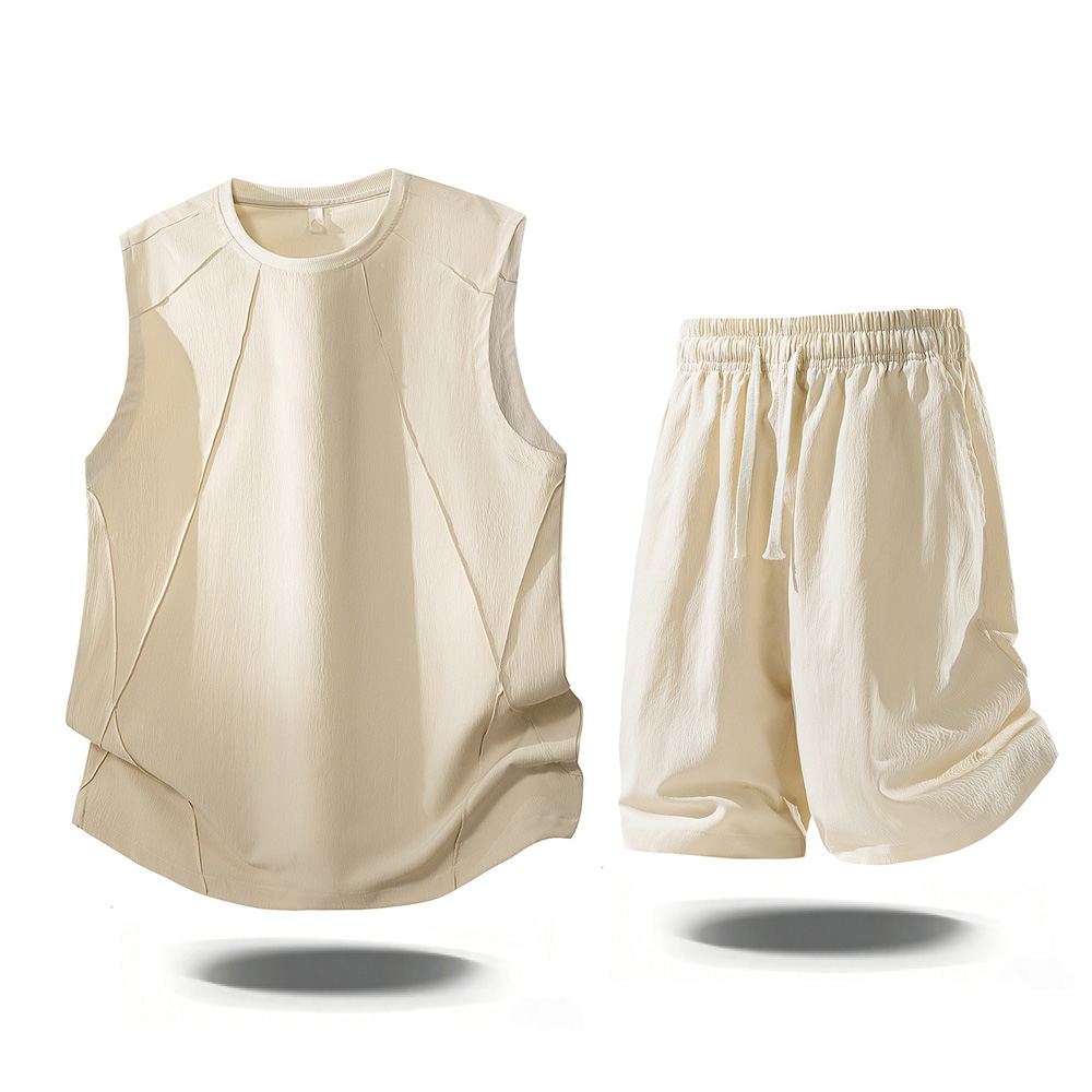 Mens Fashion Casual - メンズカジュアルツーピースセットアップ 2026夏ファッション ノースリーブタンクトップと伸縮性ウエストショーツ 男性用デイリーウェア アスレチックジムセット