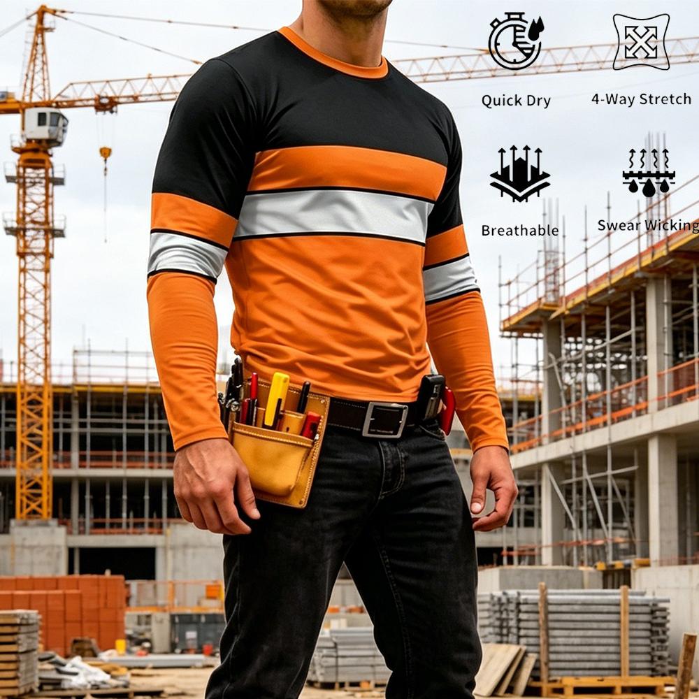 Men'S Fashion Trends - 秋の高品質明るい色のストライプ作業服メンズ長袖 Tシャツ通気性カジュアル O ネック安全作業服