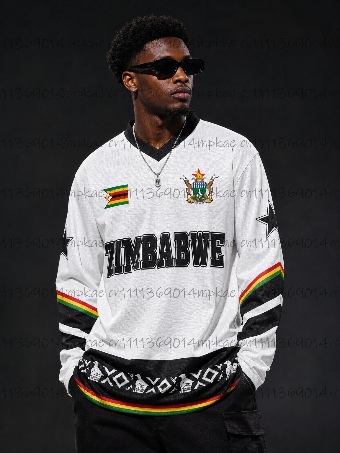 Men'S Fashion Trends - 秋のジンバブエ民族風ストリートスタイルプリントメンズVネック長袖Tシャツ、ファッショナブルなルーズレトロスポーツシャツ、メンズトップス