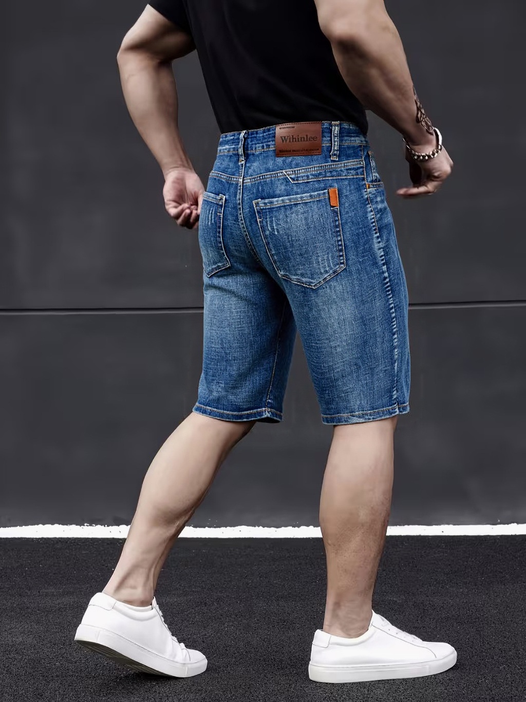 Men'S Fashion Jeans - Wthinlee 新しいビジネスメンズジーンズカジュアルストレートストレッチファッションクラシックブルーブラックメンズサマーデニムショートパンツ膝丈