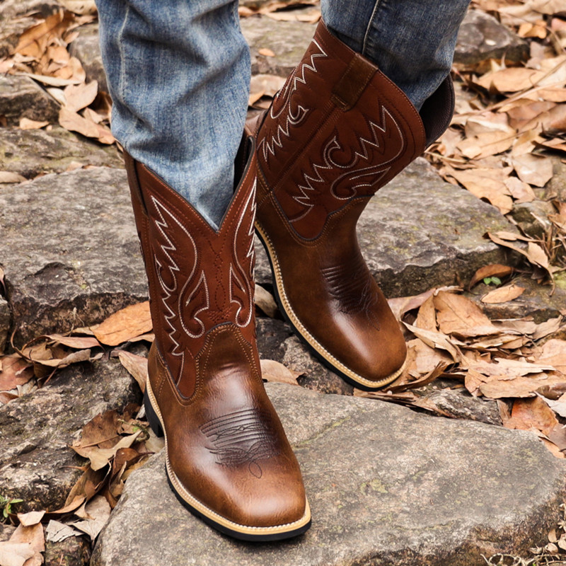 ファッション男性女性ミッドカーフブーツ手作りレトロウエスタン - Mens Fashion Zapatos のレビューと価格