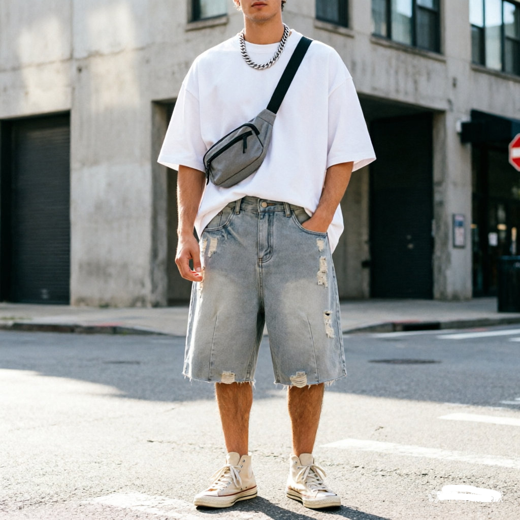 夏のメンズカジュアルジーンズショートパンツルーズミッドハイウ - Men'S Fashion Jeans のレビューと価格