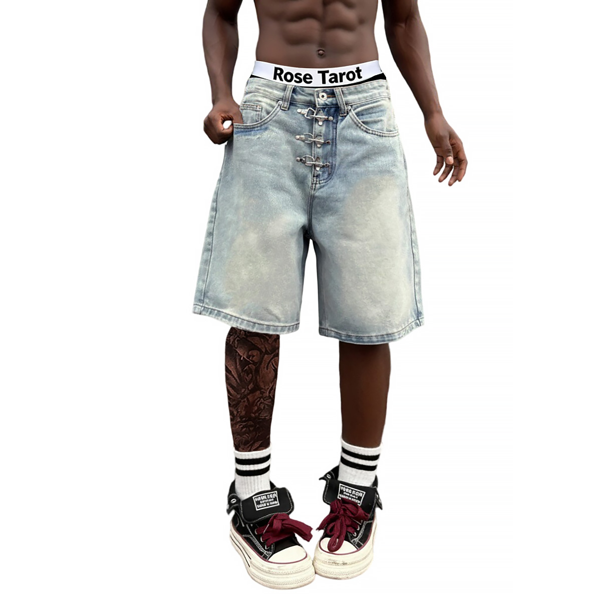 メタルバックル付きショートバギージーンズ メンズ サマー ス - Men'S Fashion Jeans のレビューと価格