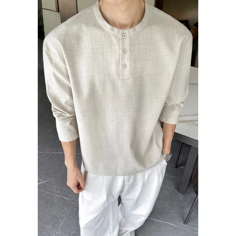 メンズカジュアルフェイクリネンヘンリーティー、長袖、3ボタン - Mens Fashion Casual のレビューと価格