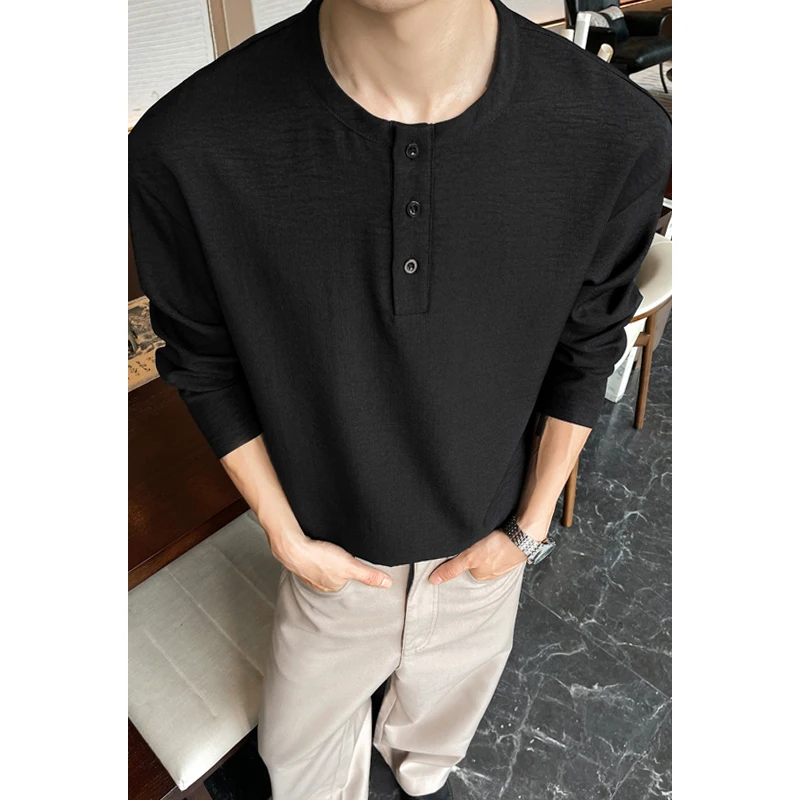 メンズカジュアルフェイクリネンヘンリーティー、長袖、3ボタン - Mens Fashion Casual のレビューと価格