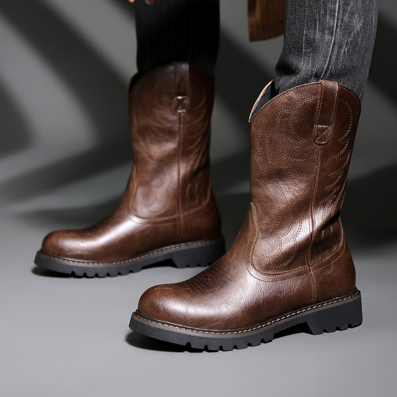 ファッションメンズカウボーイブーツ新しい刺繍ヴィンテージ騎士 - Mens Fashion Zapatos のレビューと価格