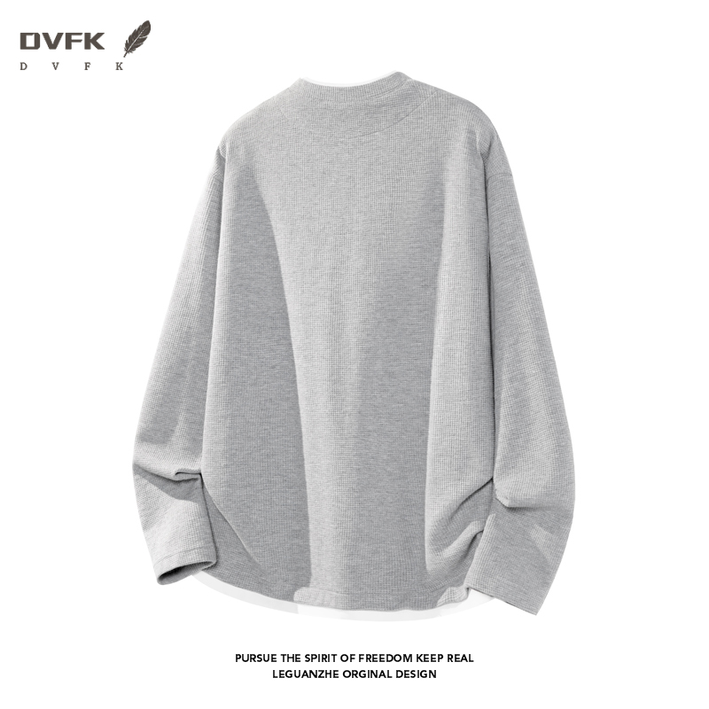 メンズフェイクツーピース長袖シャツ、ノッチVネック、ワッフル - Mens Fashion Casual のレビューと価格