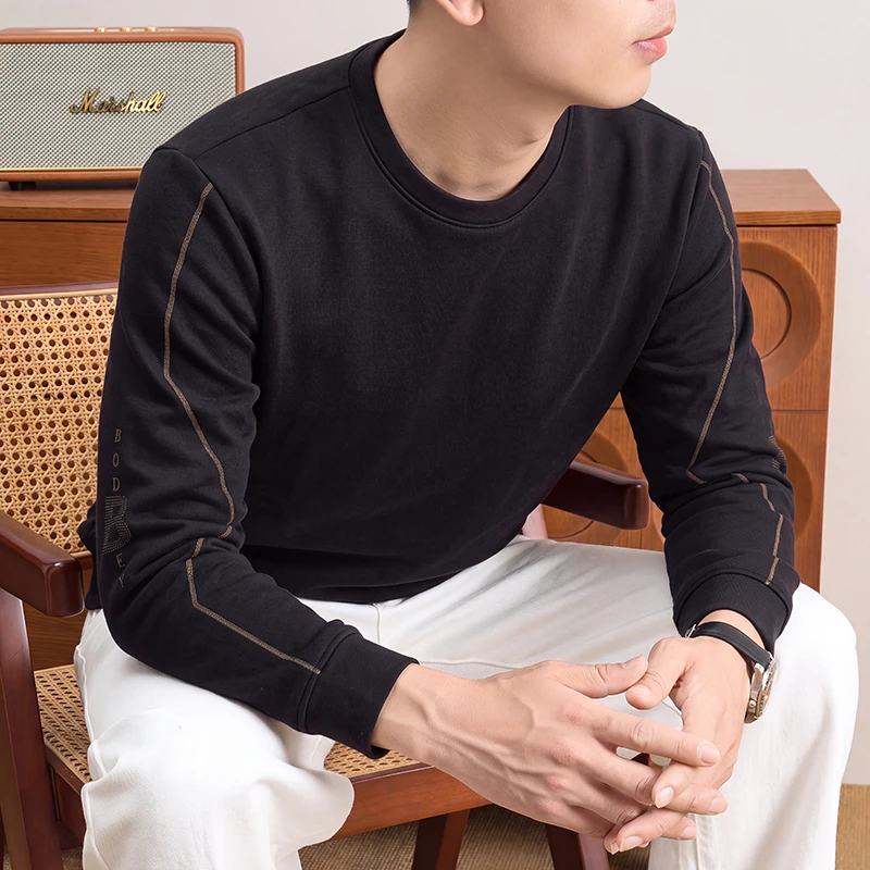 メンズデイリークルーネックスウェットシャツ、長袖、袖サイドに - Mens Fashion Casual のレビューと価格