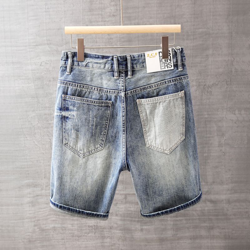 メンズショートジーンズパンツポケット付き洗濯ブルー男性デニム - Men'S Fashion Jeans のレビューと価格