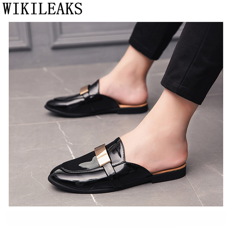 黒ハーフ男性パテントレザーメンズ靴カジュアル高級靴の男性ファ - Mens Fashion Zapatos のレビューと価格