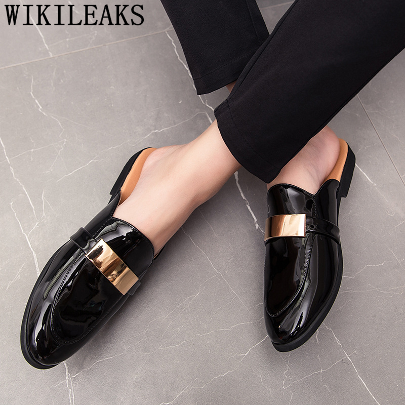 黒ハーフ男性パテントレザーメンズ靴カジュアル高級靴の男性ファ - Mens Fashion Zapatos のレビューと価格
