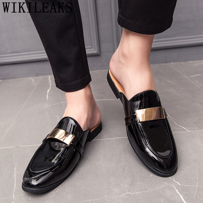 黒ハーフ男性パテントレザーメンズ靴カジュアル高級靴の男性ファ - Mens Fashion Zapatos のレビューと価格