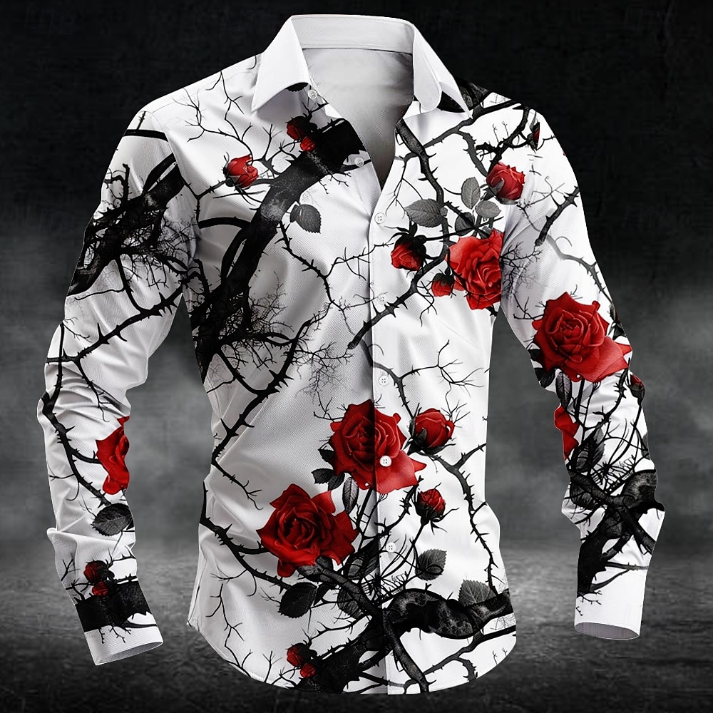 ファッション梅の花柄 3d プリント男性長袖シャツアートシャ - Mens Fashion Casual のレビューと価格