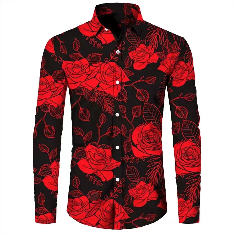 ファッションフラワー3Dプリントメンズ長袖シャツファッション - Mens Fashion Casual のレビューと価格