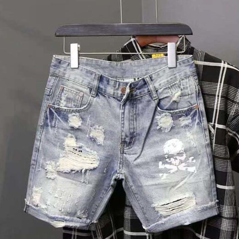 メンズの穴のある伸縮性のあるサマージーンズ,フィットしたファ - Men'S Fashion Jeans のレビューと価格