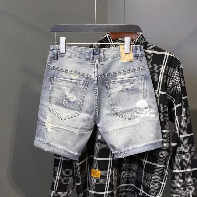 メンズの穴のある伸縮性のあるサマージーンズ,フィットしたファ - Men'S Fashion Jeans のレビューと価格